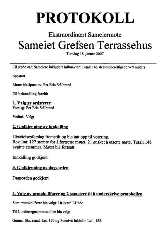 Protokoll fra ekstraordinært sameiermøte 18.01.2007 (side 1)